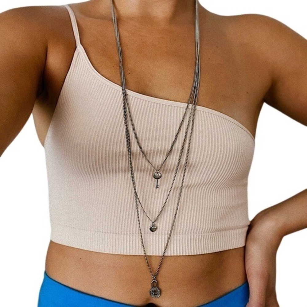 Silver Dainty Romantic Layering Long Heart Lock Chain Necklace & Earring Set